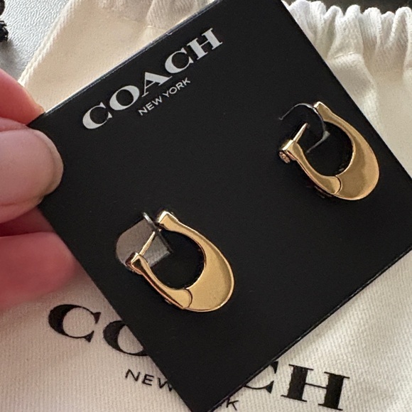 Coach Gold-Tone Logo Earrings - Picture 4 of 7
